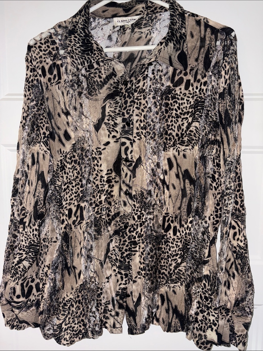 Women’s Animal Print Button-Front Blouse in Beige and Black